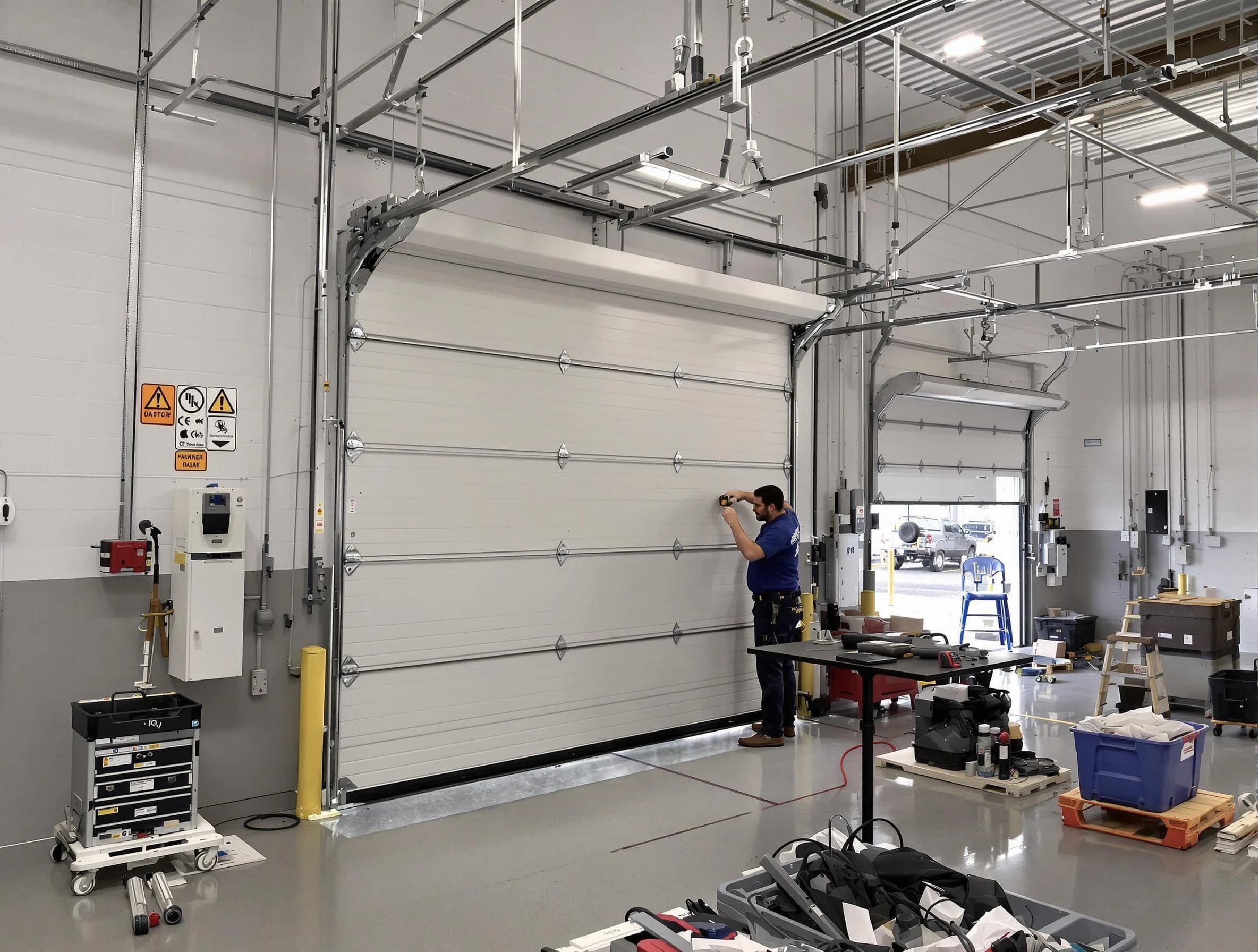 Commercial garage door repair being performed by Louisville Garage Door Repair expert in Louisville