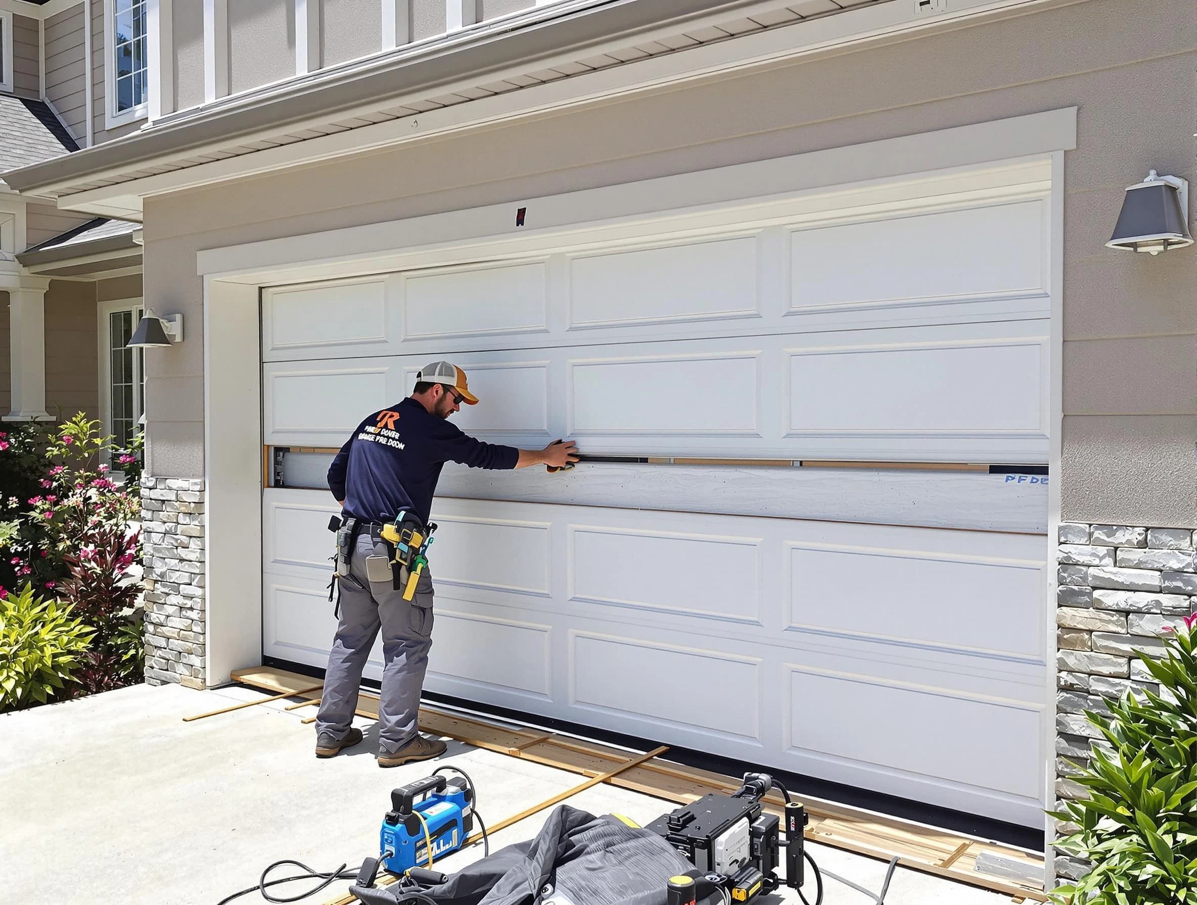 Louisville Garage Door Repair team performing complete garage door replacement at Louisville residence