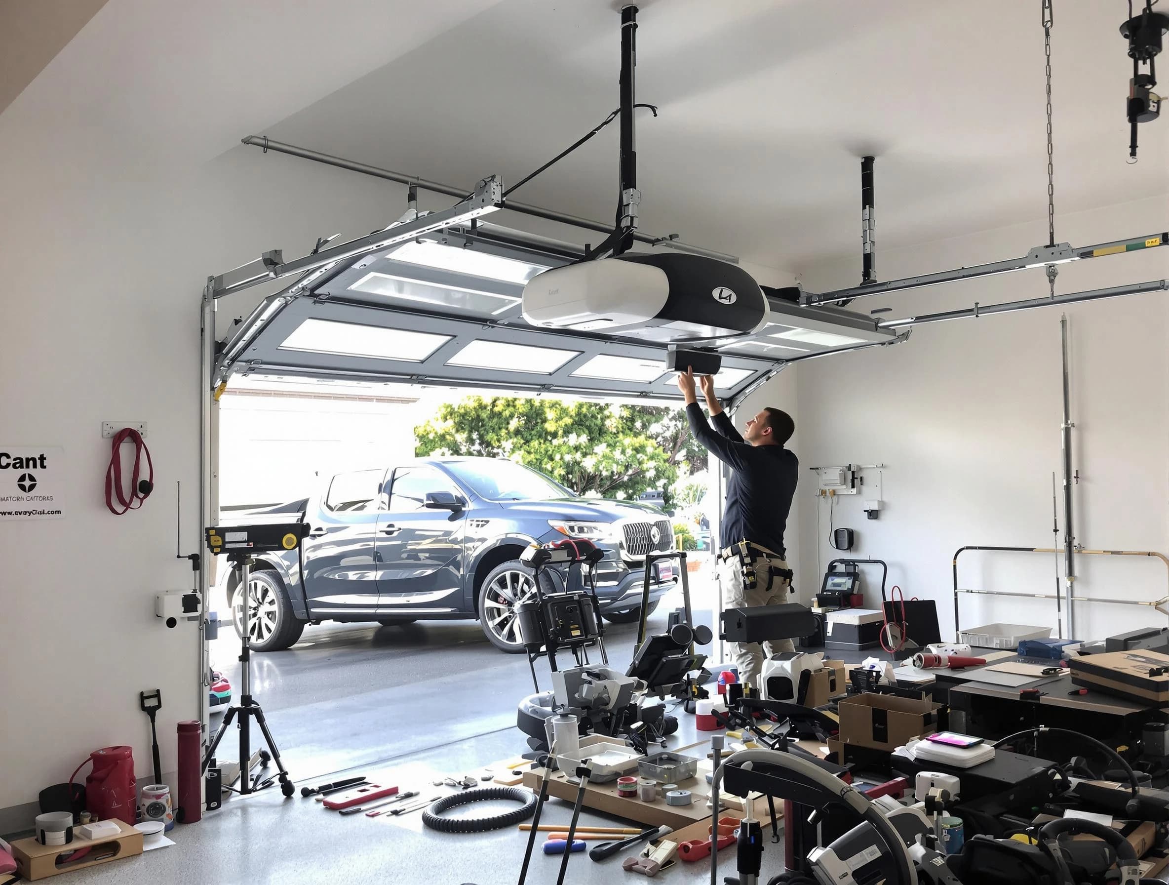 Louisville Garage Door Repair specialist installing smart garage door opener system in Louisville home