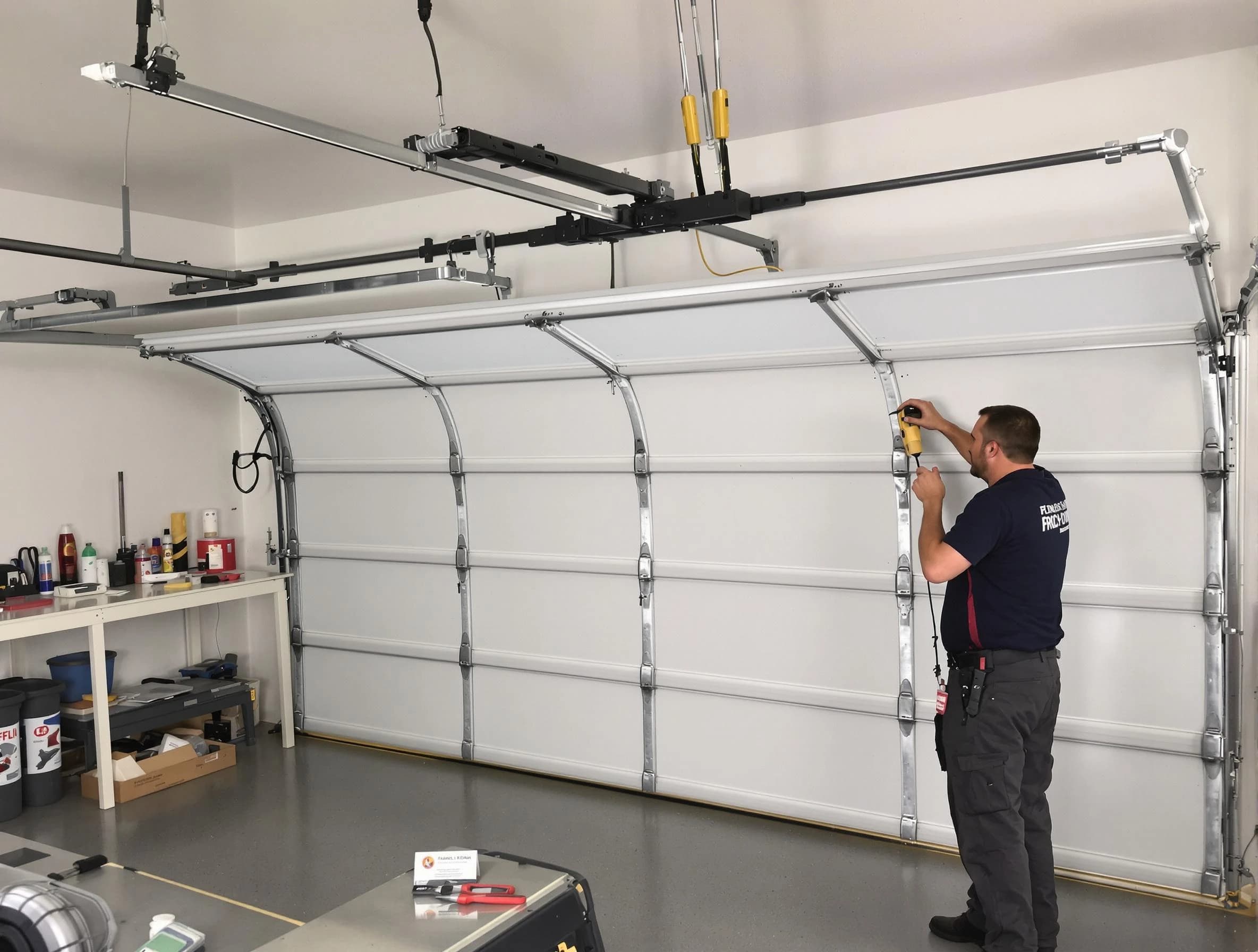 Louisville Garage Door Repair certified technician performing overhead door system repair in Louisville