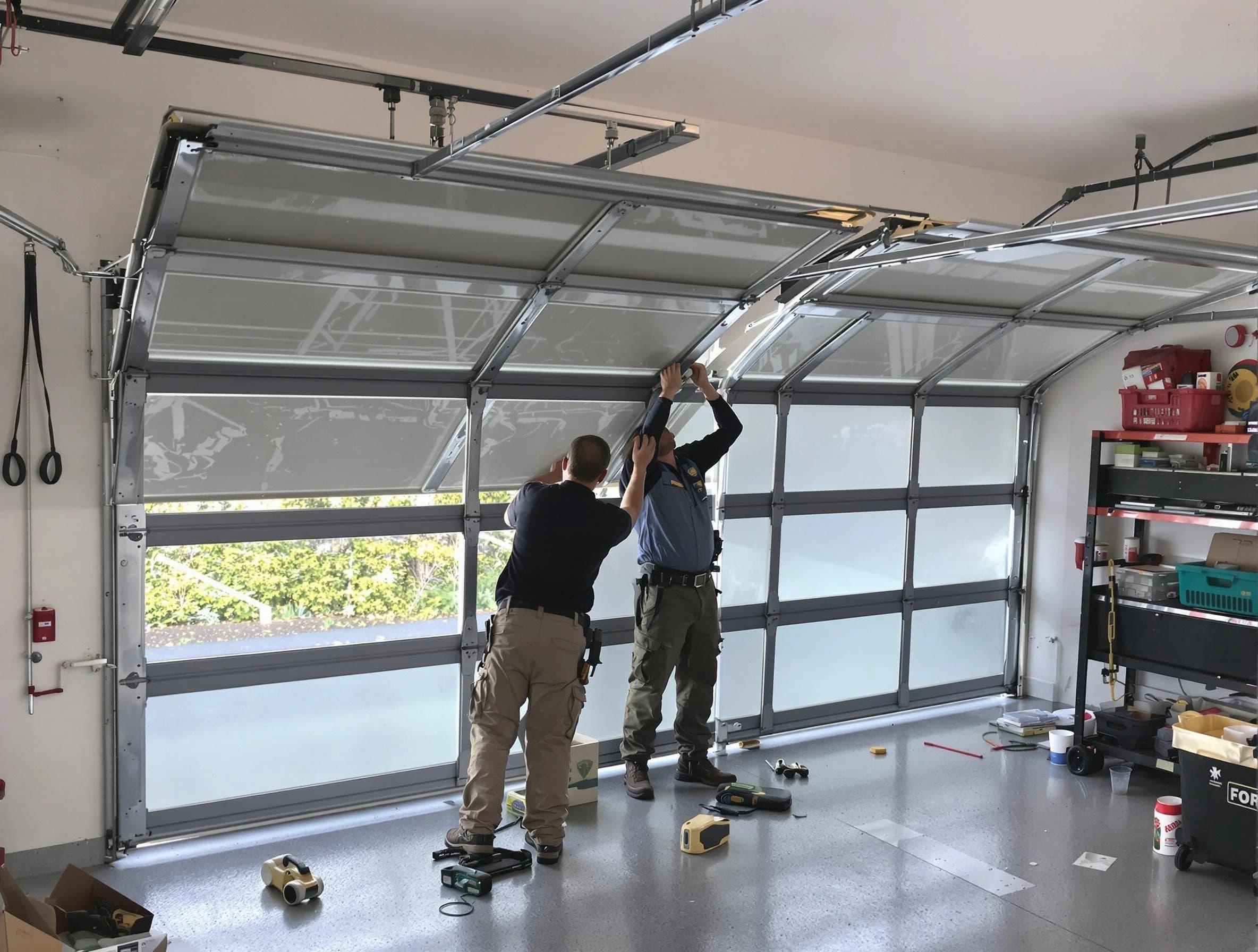 Louisville Garage Door Repair expert performing precise panel replacement on Louisville garage door