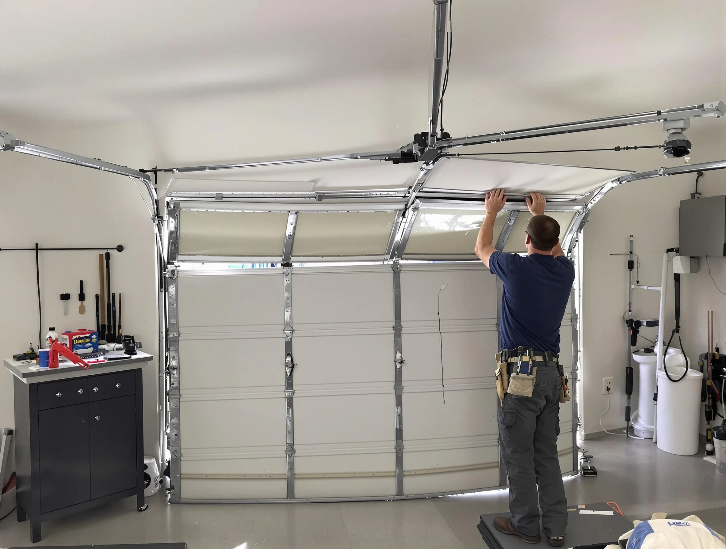 Louisville Garage Door Repair specialist performing precise section replacement on Louisville garage door
