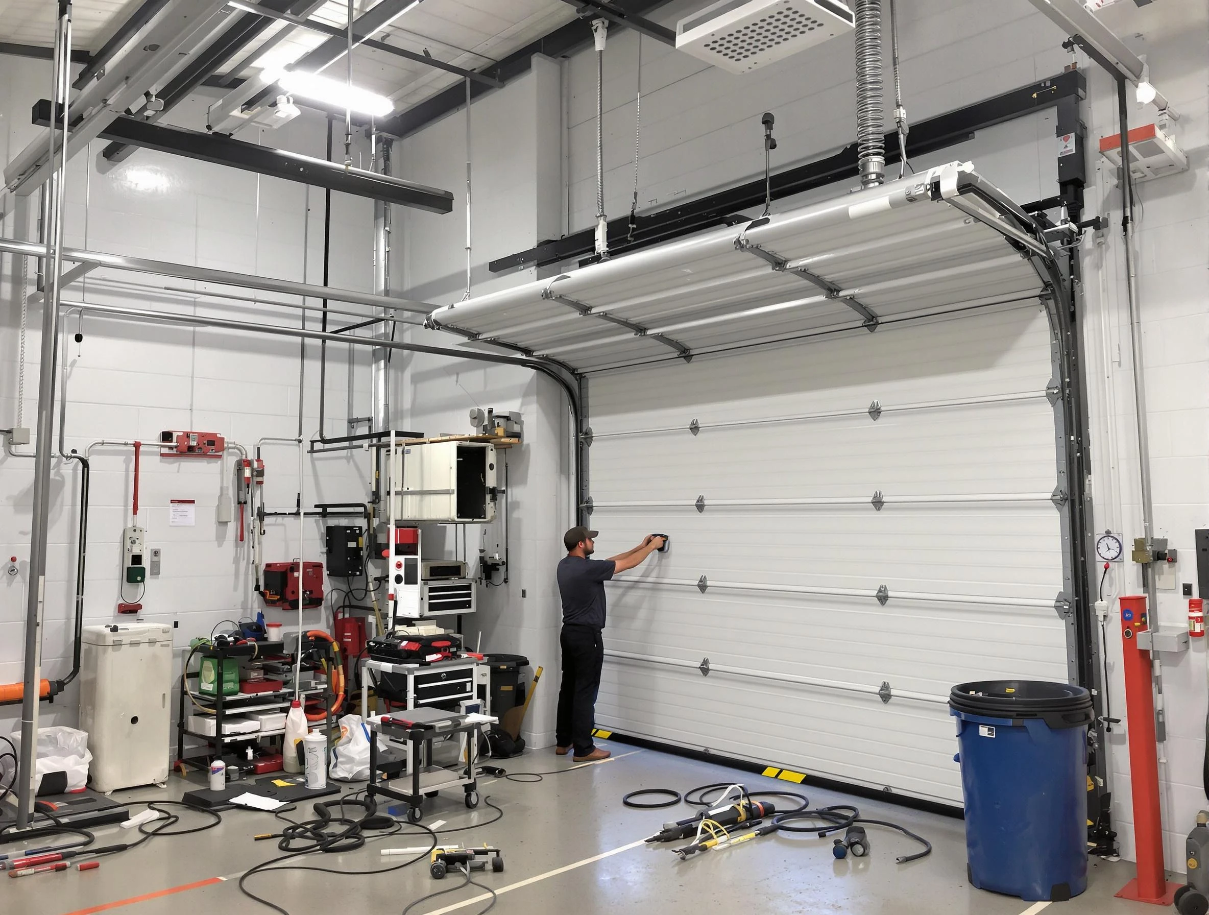Louisville Garage Door Repair certified technician performing commercial door repair at a Louisville business facility