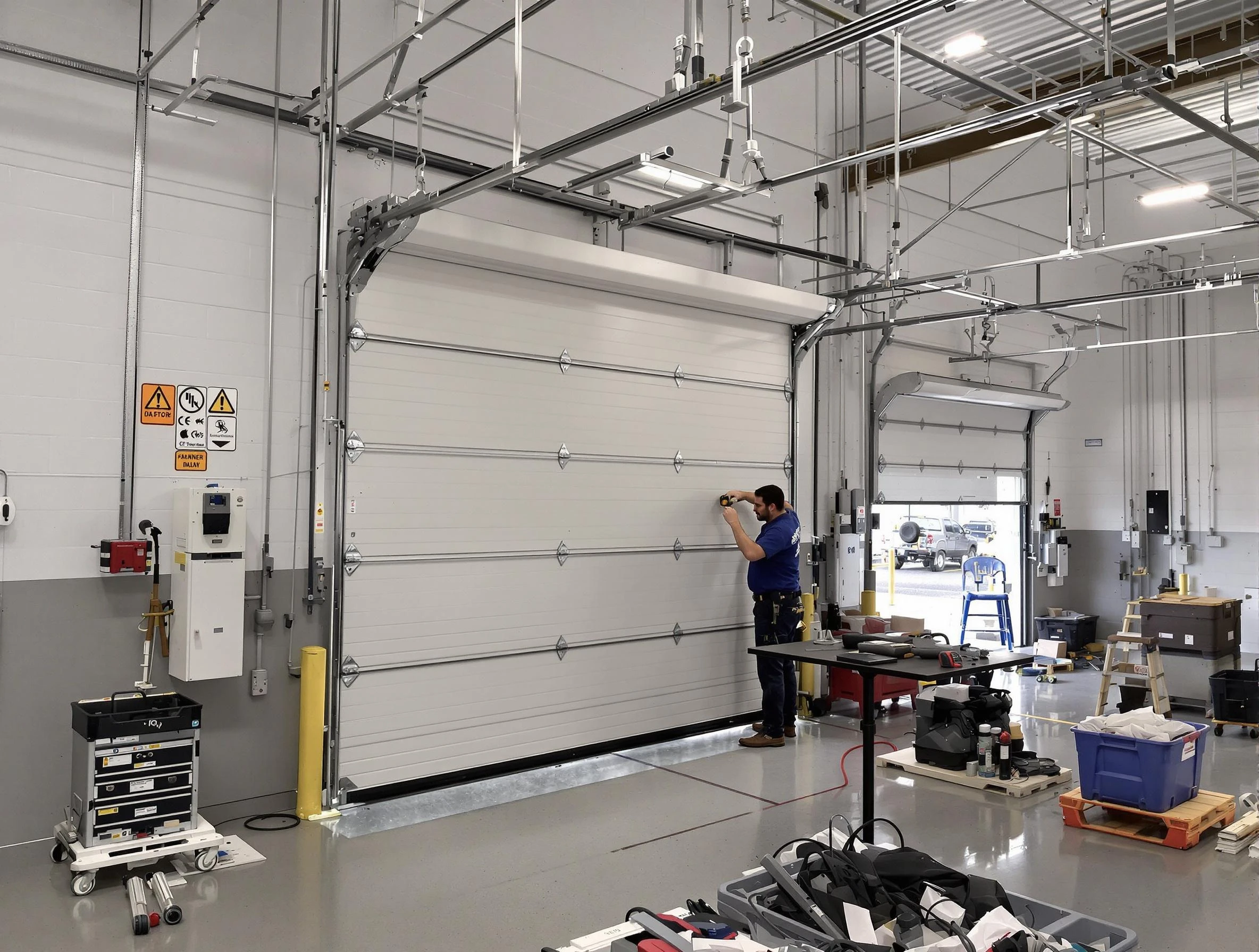 Commercial garage door repair being performed by Louisville Garage Door Repair expert in Louisville