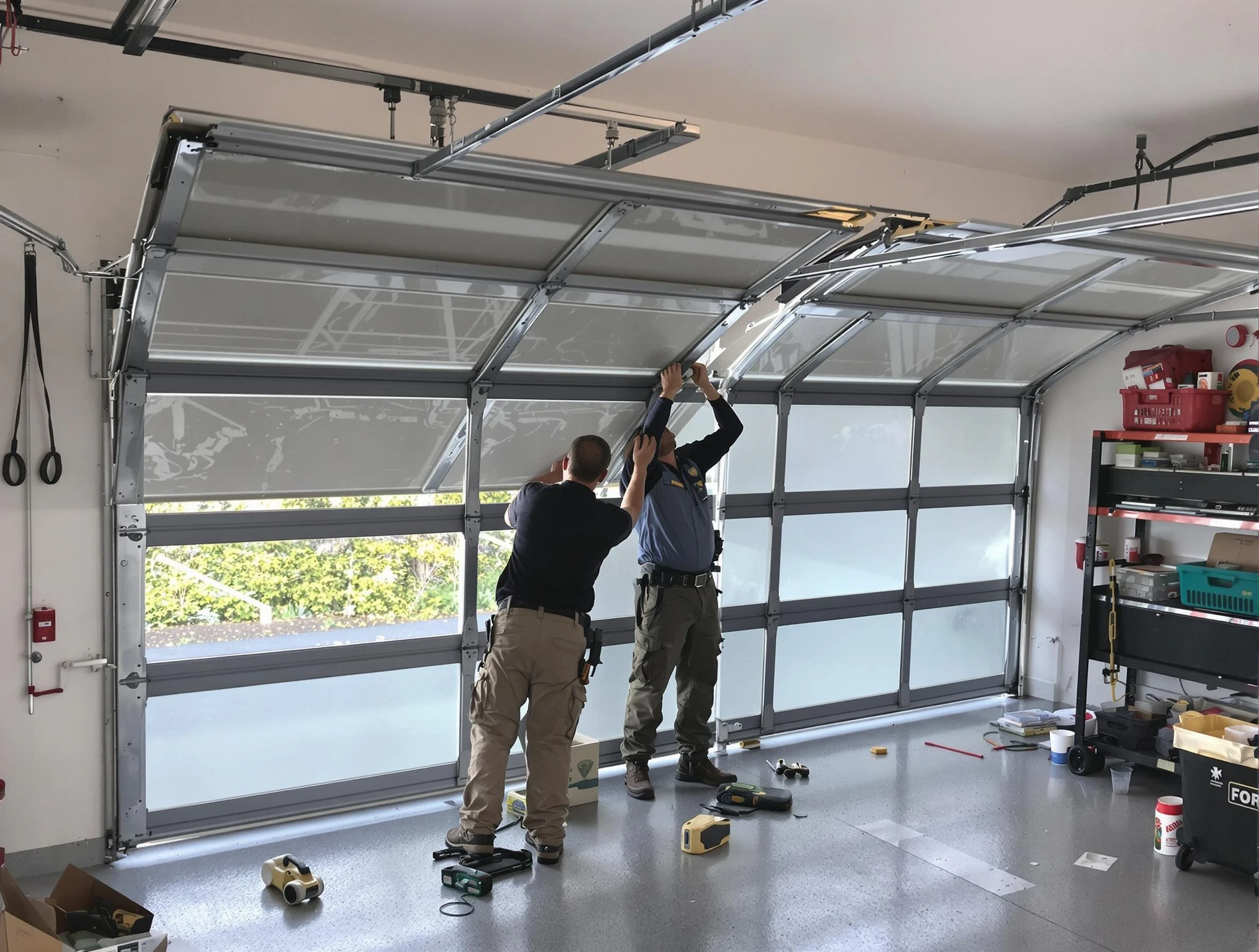 Louisville Garage Door Repair expert performing precise panel replacement on Louisville garage door