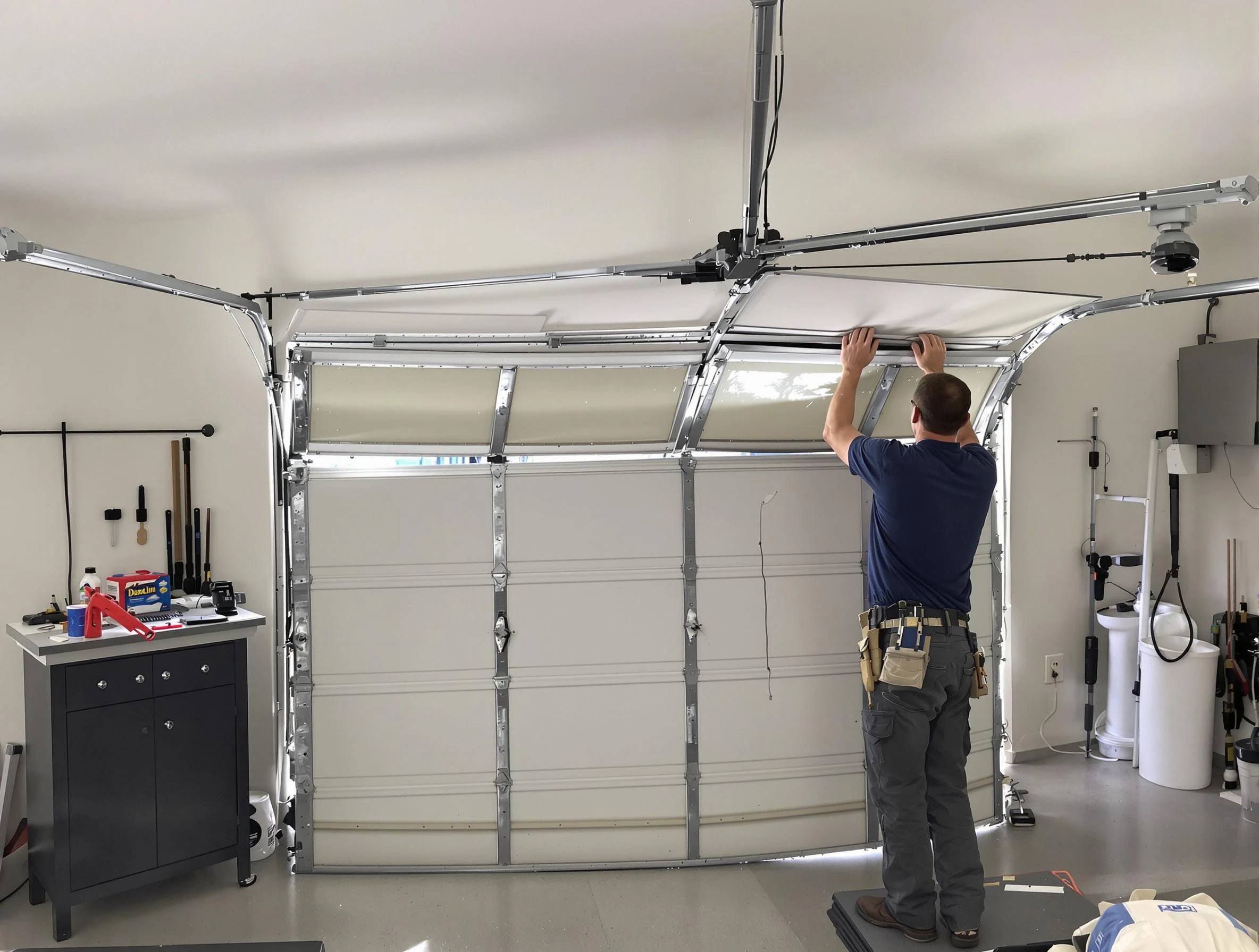 Louisville Garage Door Repair specialist performing precise section replacement on Louisville garage door