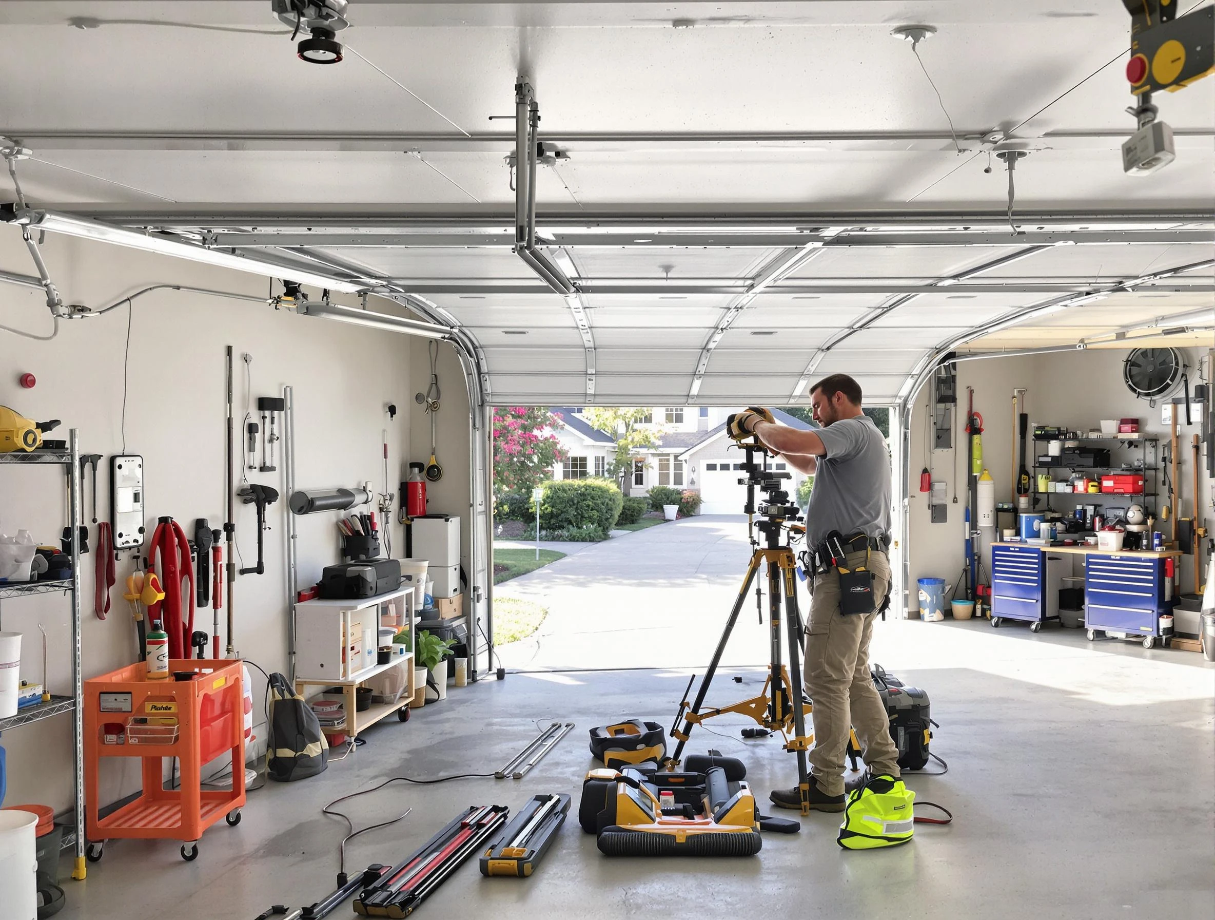Louisville Garage Door Repair specialist performing laser-guided track alignment in Louisville